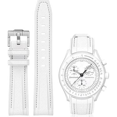 Imagem de YHMOO Pulseira de silicone de grão trançado de 20 mm para Omega X Swatch Joint MoonSwatch 20 mm para mergulho com ponta curvada para Rolex Seamaster 300, Pontos brancos e pretos, 20mm
