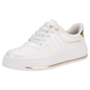 Imagem de Tênis feminino casual moleca 4305421, Branco, Ouro, 36
