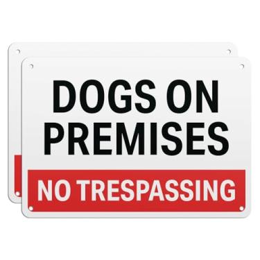 Imagem de 101SignCity Placa de segurança "Dogs on Premises: No Trespassing" para propriedades privadas - alumínio de 25,4 cm x 17,8 cm, pacote com 2
