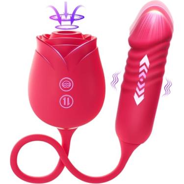 Imagem de Vibrador vibrador brinquedos sexuais para mulheres - Brinquedo sexual rosa com vibradores de ponto G de empurrar e 10 modos de sucção para estimulação do mamilo do clitóris vibrador anal de