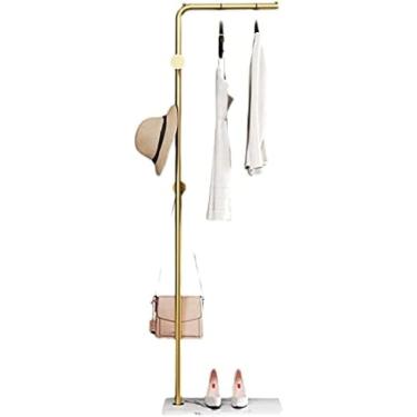 Imagem de Cabideiro De Metal, Cabide De Chão Com 3 Ganchos E Haste De Suspensão, Para Roupas Bolsas De Chapéu, Árvore De Cabide Multifuncional Para Banheiro Sala De Estar Corredor, Gold Rod/White Base