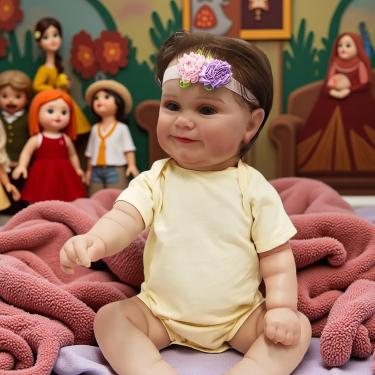 Imagem de WKMRH Bebê Boneca Reborn Realista Original Menina, Boneca Reborn Abra seus olhos Pintura de Corpo 3D Vinil Corpo Inteiro Silicone Lavável