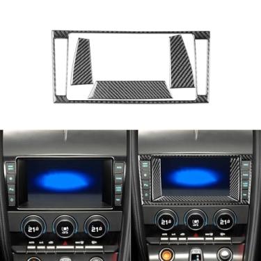 Imagem de Kit de adesivos de tela multimídia para console central de carro, acessórios de interiores, decoração de fibra de carbono de qualidade real, compatível com Jaguar F-Type 2013-2024, 4 peças, preto