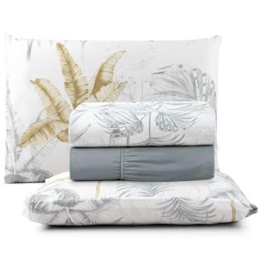 Imagem de Jogo de Cama Casal Box 4 Peças Micropercal 200 Fios com Lençol com Elástico e Fronhas – Toque Aveludado(Valência)