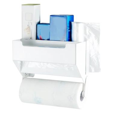 Imagem de Suporte de toalhas de papel com prateleira de papel de parede de parede plástica porte de papel de cozinha com pano para armazenamento de utilidade de garagem para casa