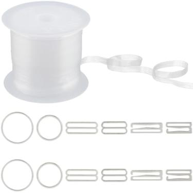 Imagem de GORGECRAFT 22 metros tiras elásticas transparentes 0,30 cm de largura TPU transparente leve ajuste sutiã alça de ombro rolo de alça de ombro com 36 peças de gancho de liga metálica para roupas de