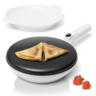 Imagem de Moss & Stone Crepe elétrico sem fio com desligamento automático, interruptor liga/desliga e configuração de temperatura dupla, máquina de crepe portátil de 20 cm e placa de imersão antiaderente