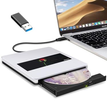 Imagem de NOLYTH Unidade de CD DVD para laptop: Gravador portátil externo USB compatível com Mac/MacBook e Windows Plug and Play Backup de dados para porta USB e USB-C Computador Alumínio