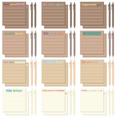 Imagem de Fainne 24 peças de notas adesivas inspiradoras com 24 canetas coloridas, 7,6 x 7,6 cm blocos de motivação a granel mini presente inspirador para professores, estudantes, material de escritório de