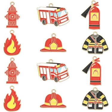 Imagem de UR URLIFEHALL 30 peças, 6 estilos, pingentes de bombeiro esmaltados coloridos para extintor de incêndio, pingentes de caminhão de bombeiros, pingentes para colar de pulseira faça você mesmo