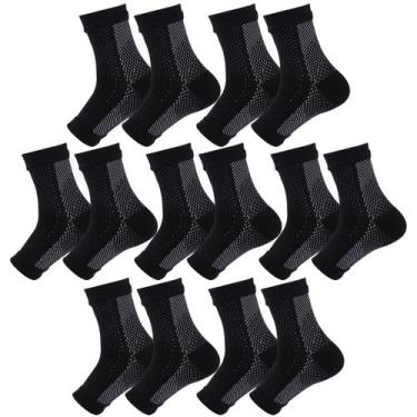 Imagem de Kit 7 pares meias compressão pretas alívia dor pés fascite plantar - S