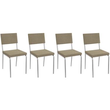 Imagem de Cadeira Sala de Jantar Zaria 2C128CR Aço Kit 4 Un Cromado/Boucle Bege Fendi - Kappesberg