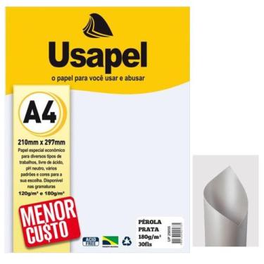 Imagem de Papel Pérola A4 Gramatura 180g pacote 30 folhas Cor Prata Ideal para C