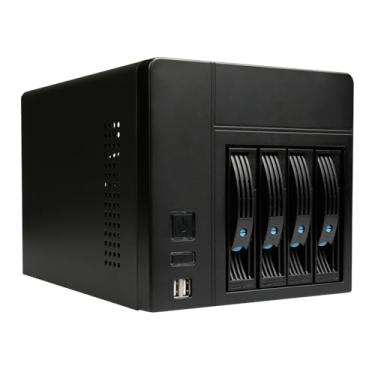 Imagem de AUDHEID Mini-ITX NAS PC K3 Chassi, capa de computador DIY de 4 compartimentos, compatível com PSU Flex&MB ITX, bandeja de 4 x 2,5/3,5 polegadas, gabinete de armazenamento conectado à rede com 2 portas