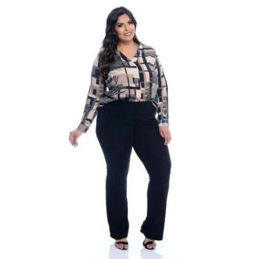 Imagem de Calça Plus Size Flare Boca de Sino Cintura Alta Poliamida - Remanescen