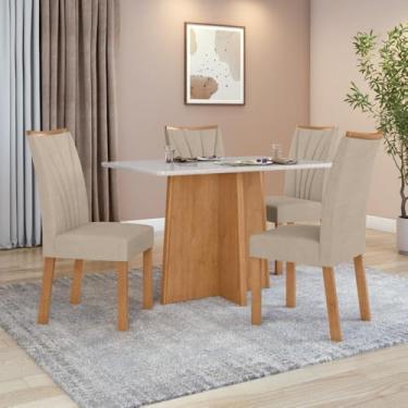 Imagem de Mesa de Jantar 4 Lugares Celebrare Apogeu com Vidro 120 Cm Amêndoa Clean/Off White/Veludo Naturale Creme - Móveis Lopas
