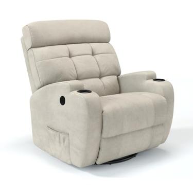 Imagem de Poltrona do Papai Reclinável Elétrica Giratória e Balanço em Bouclé Massagem (Bege)