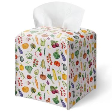 Imagem de Capa de caixa de lenços, padrão de vegetais em aquarela, capa quadrada à prova d'água, decoração de mesa para sala de estar, banheiro, penteadeira, escritório, decoração de casa estética, presente