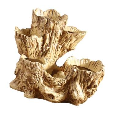 Imagem de Baoblaze Vaso de flores de toco de árvore, vaso de flores, estatueta decorativa, recipiente de planta, ornamento de resina para jardim, cozinha, escritório, Madeira