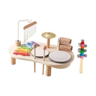 Imagem de simhoa Conjunto de tambor xilofone colorido sino de mão motor habilidade montessori instrumento musical brinquedo educativo para crianças menino