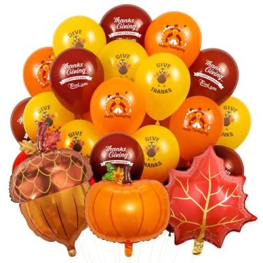 Imagem de Katchon, Big Thanksgiving Balloons Set - Pack of 33 | Thanksgiving Decorations With Thanks giving Balloon Arch Kit | Autumn Decor With fall pumpkin decor | Maple Leaves Decor Red And Yellow Balloons