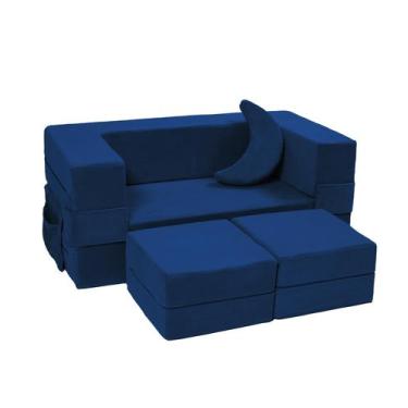 Imagem de Sofá infantil modular Elftopia, sofá de pelúcia conversível, azul mari