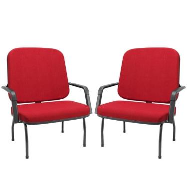 Imagem de Kit 02 Cadeiras De Escritório Recepção Com Braço Fixa Preta Magno P03 Crepe Vermelho - Lyam Decor