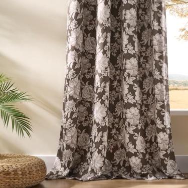 Imagem de Cortinas marrons de 182 cm de comprimento, 2 painéis para quarto de quarto, ilhós, cortinas florais elegantes vintage para decoração de quarto, corredor clássico, filtragem de luz, isolamento térmico