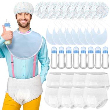 Imagem de Chicingyou 8 conjuntos de mamadeiras Chug para chá de bebê, mamadeiras de plástico, fraldas a granel, jogos de revelação de gênero, chapéu e babador adulto, decoração de jogo de corrida para meninas e