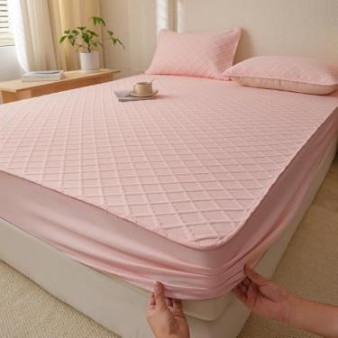Imagem de Lençol de encaixe, colchão grosso, protetor à prova de poeira, com bolso profundo, confortável, macio, silencioso, capa de colchão lavável, protetor de móveis - rosa | | 200 x 220 cm (conjunto de 3