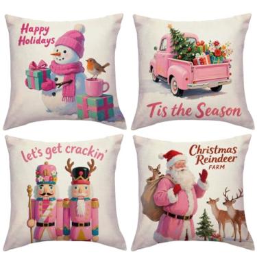 Imagem de JAERUE Fronhas de inverno, quebra-nozes de Natal, quebra-nozes, rena, Papai Noel, boneco de neve, árvore de Natal, capas de almofada, presentes de fazenda, 45,7 x 45,7 cm, pacote com 4 para sofá e