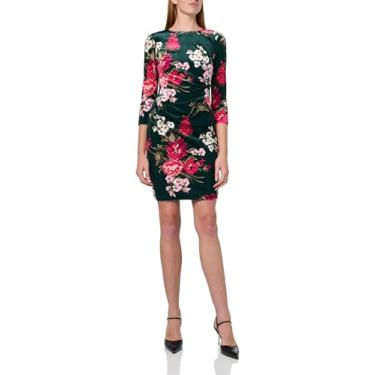 Imagem de Vince Camuto Vestido feminino de veludo com manga 3/4 com estampa floral, Verde multi, 38
