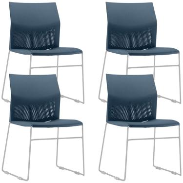 Imagem de Kit 04 Cadeiras Empilhável Fixa Link F02 Base Aço Cinza Azul - Lyam Decor