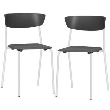 Imagem de Kit 02 Cadeiras Empilhável Fixa F02 Base Aço Branco Preto - Lyam Decor