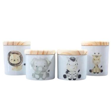 Imagem de Kit de Higiene para Bebê Safari com 4 Potes de Porcelana e Tampas de P