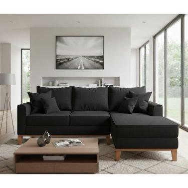 Imagem de Sofá Beny com Chaise Direita, 2,20x1,40m, 3 Lugares, Linho, Base em Madeira.