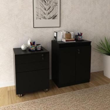 Imagem de Conjunto Escritório Com Balcão e Gaveteiro Preto - Tecno - Tecno Mobil