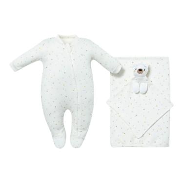 Imagem de Kit Macacão Bebê Unissex + Cueiro + Naninha Little Baby -Hug