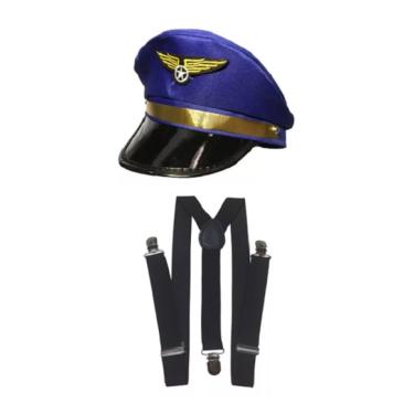 Imagem de Fantasia De Aviador Piloto C/ Quepe Azul E Suspensório Preto