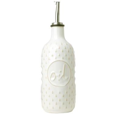 Imagem de QUXIJA Garrafa dispensadora de azeite de oliva, dispensador de óleo de 425 g para balcão de cozinha, adequado para armazenamento de óleo, vinagre, xaropes de café e outros líquidos (branco vintage)