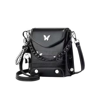 Imagem de Bolsa Feminina Transversal Tiracolo Delicada com detalhes de borboletas Preto - Couro Sintético