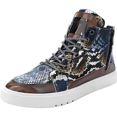 Imagem de Botas masculinas de couro PU com cadarço e bico redondo, botas Chelsea antiderrapantes, botas de inverno com zíper lateral, Azul, 8.5