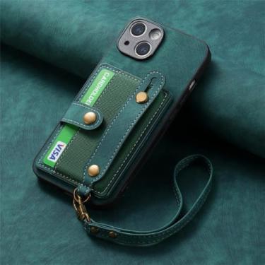 Imagem de Capa de telefone com suporte de couro PU com alça de pulso para iPhone 13 12 Mini 15 14 11 Pro Max XS X XR 8 7 Plus Carteira com capa de suporte de cartão, verde, para iPhone 7Plus (8Plus)
