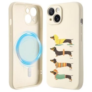 Imagem de Idocolors Capa para iPhone 14 Pro 6,1 polegadas, linda capa de telefone Dachshund das estações, compatível com MagSafe, capa de telefone de silicone líquido de toque macio e sedoso com proteção total