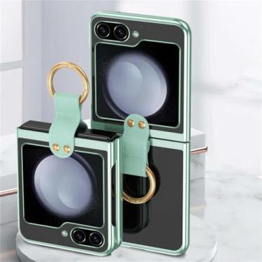 Imagem de Para Samsung Zflip5 Fashion Plating Ring Capa de telefone dobrável para Samsung Galaxy Z Flip 5 4 3 Capa de proteção de lente para PC, verde, para Samsung Z Flip 5