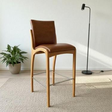 Imagem de Banqueta Aura Alta Madeira Maciça E material sintético Marrom Design M