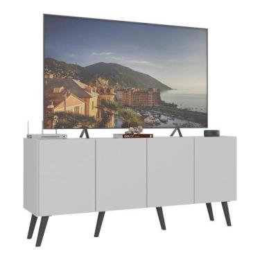 Imagem de Rack Retrô Para Até 50 Polegadas Com Mp1071 Branco preto - MULTIMOVEIS