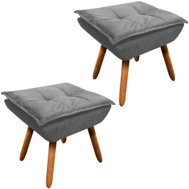 Imagem de Kit 2 Puff'S Decorativos Pés Palito Charger Suede Grafite G19 - Gran Belo