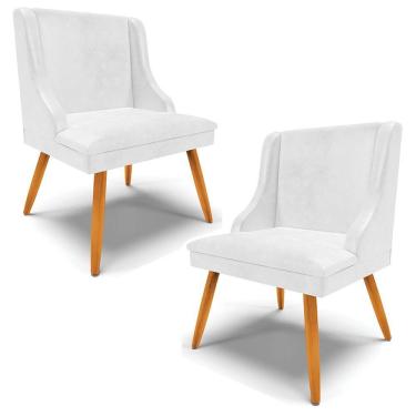 Imagem de Kit 2 Cadeiras Decorativas Sala De Jantar Pés Palito De Madeira Firenze Pu Branco Brilho/natural G19 - Gran Belo