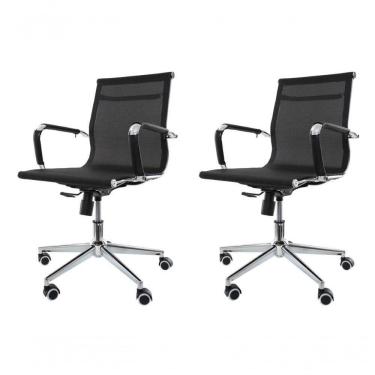 Imagem de Kit 2 Cadeiras De Escritório Baixa Tela Mesh p/120Kg Preto